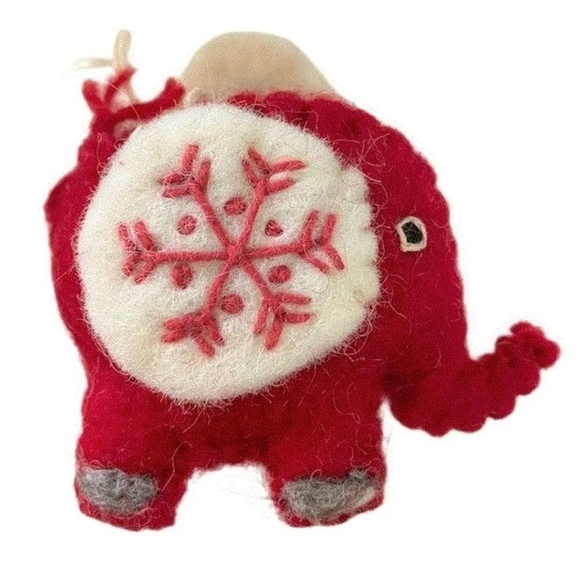 Handmade Tabletop Elephant Wool Stuffed Snowflake Elephant Christmas Decoration - Picture 4 of 10